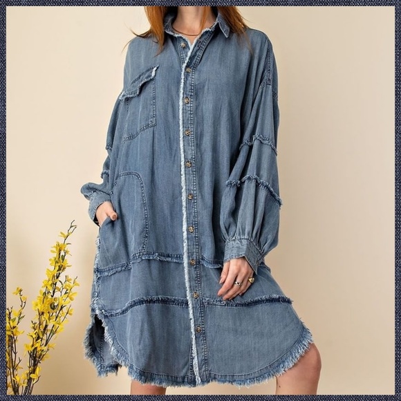 EASEL Ultra Oversized Shirt Dress-Distressed & Unique Details, Statement Sleeves - Picture 3 of 16